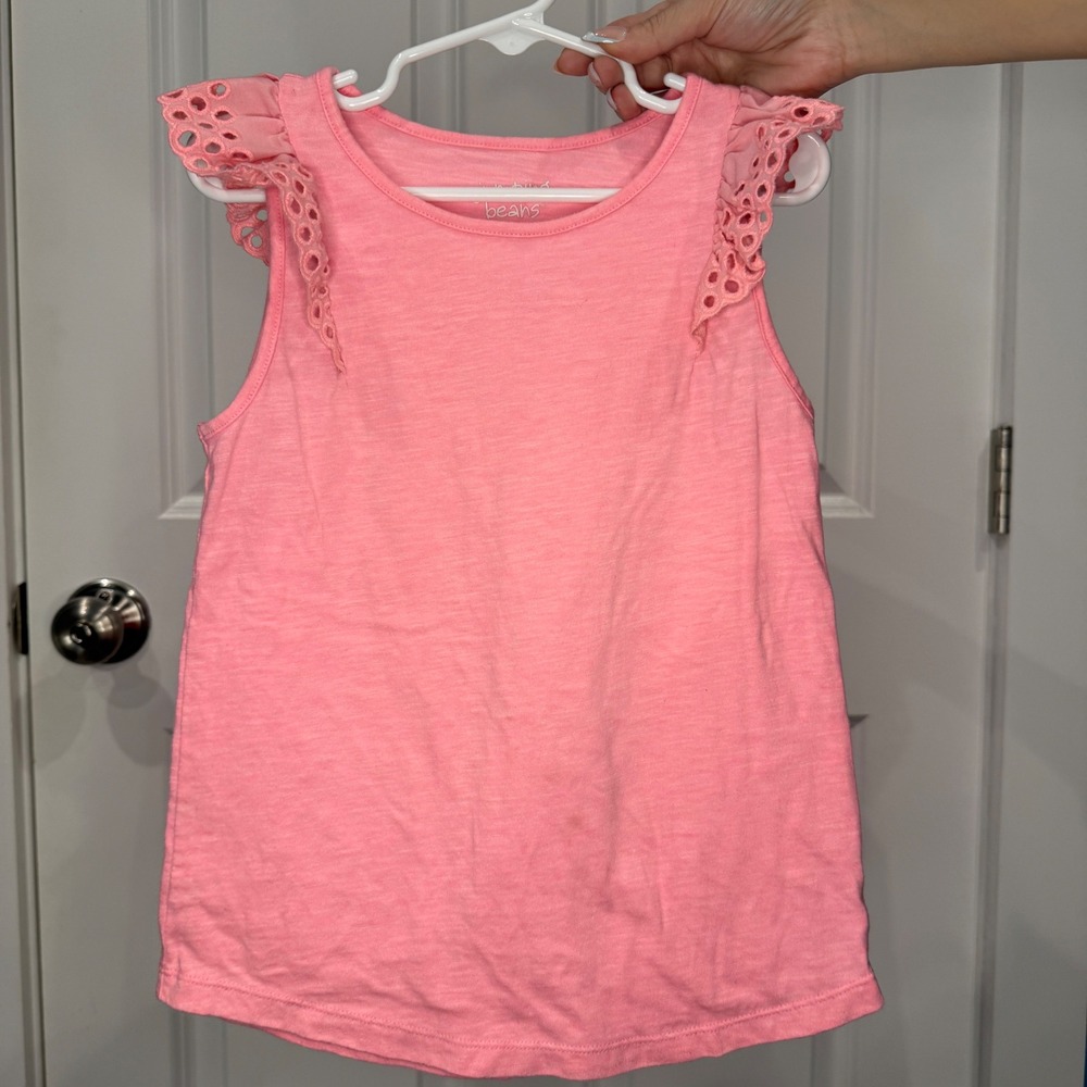 Jumping Beans Girls Pink Eyelet Ruffle‎ Sleeve Slub Jersey Tank Top Size 7